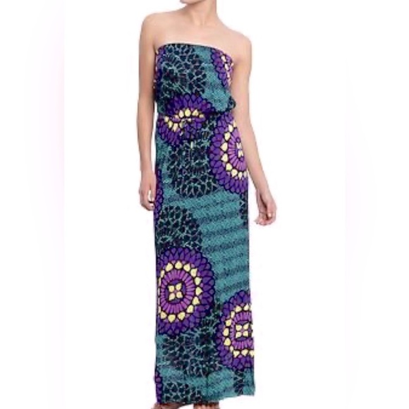 Old Navy Dresses & Skirts - Old Navy Blue and Purple Medallion Strapless Maxi Dress Size Small Petite